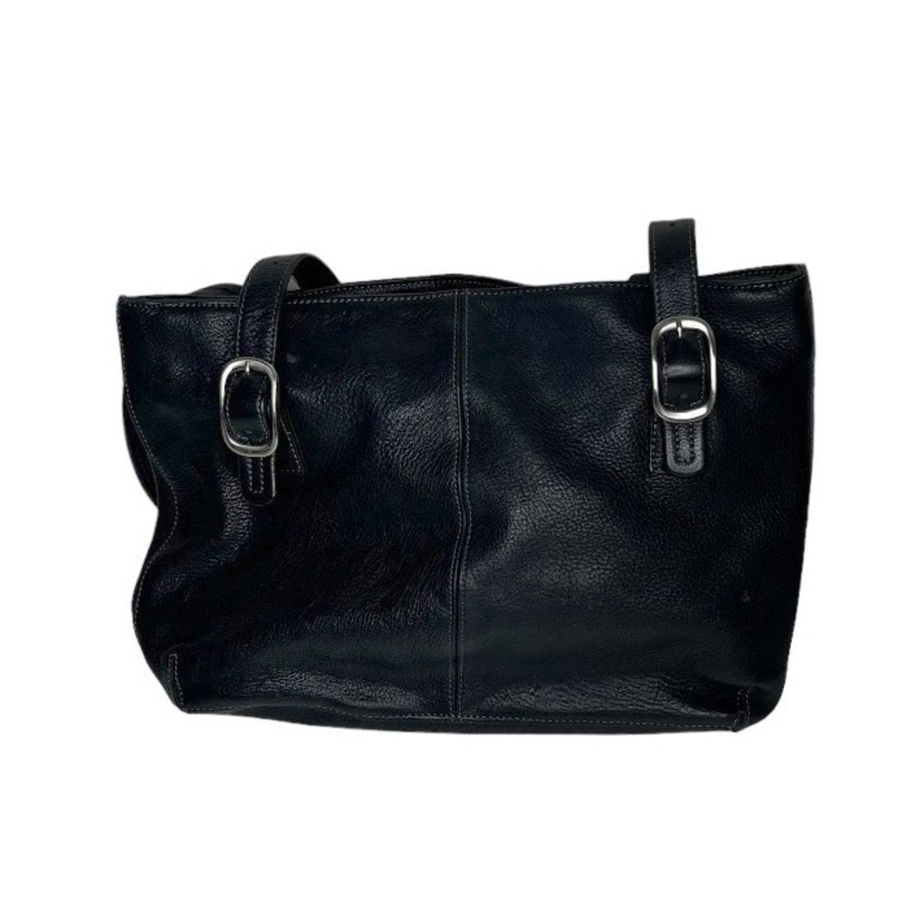 TIGNANELLO Black Pebbled Leather Shoulder Bag Silver Tone Metal Zipper Closure - Picture 7 of 9